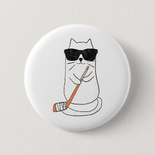 Badge Rond 5 Cm Chat de hockey sur glace Joueur de hockey Bâton Ré