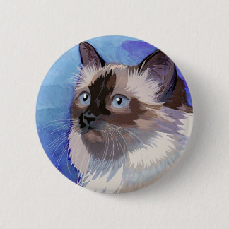 Badge Rond 5 Cm Chat de l'Himalaya siamois aux cheveux longs