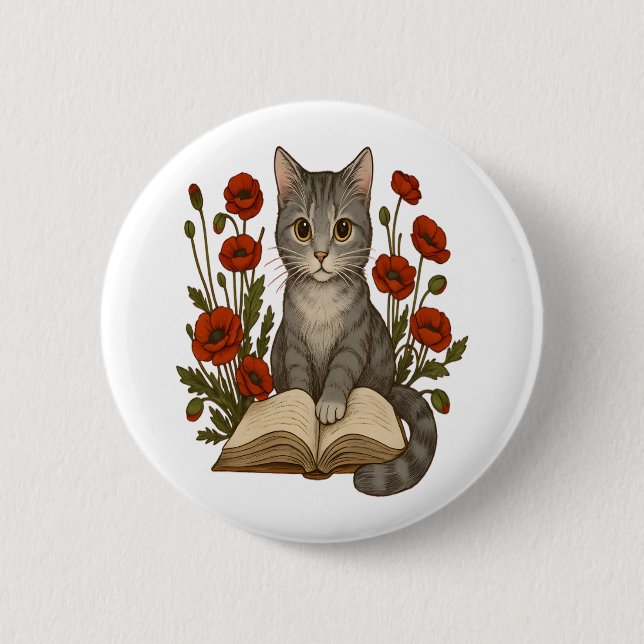 Badge Rond 5 Cm Chat de livres - Chat de lecture mignonne avec des (Devant)
