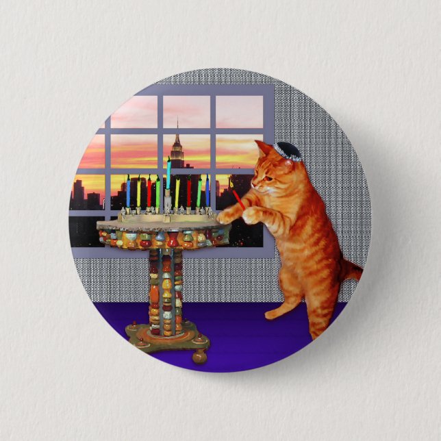 Badge Rond 5 Cm Chat de Menorah (Devant)