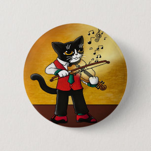 Badge Rond 5 Cm Chat de musique violon
