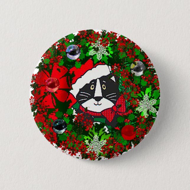 Badge Rond 5 Cm Chat de Noël (Devant)