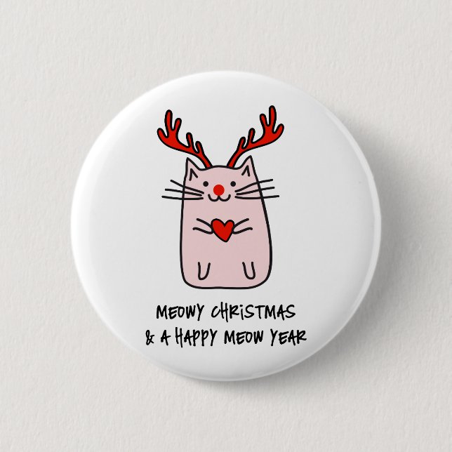 Badge Rond 5 Cm Chat de Noël (Devant)