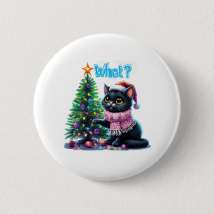 Badge Rond 5 Cm Chat de Noël amusant Avec Sticker Arbre