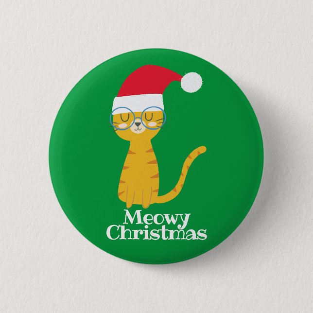 Badge Rond 5 Cm Chat de Noël drôle (Devant)