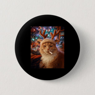 Badge Rond 5 Cm Chat de Noël Fumant une Cigarette Mème Confort Gen