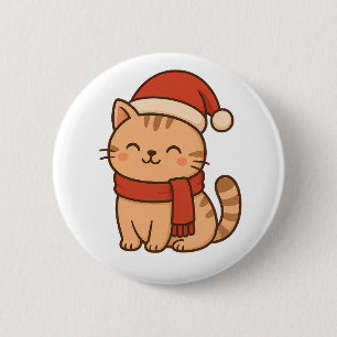 Badge Rond 5 Cm Chat de Noël Kawaii avec écharpe