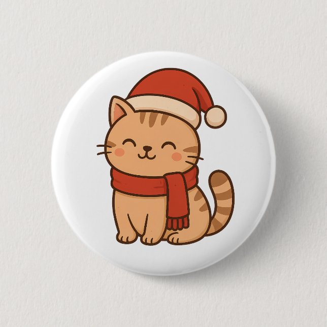Badge Rond 5 Cm Chat de Noël Kawaii avec écharpe (Devant)