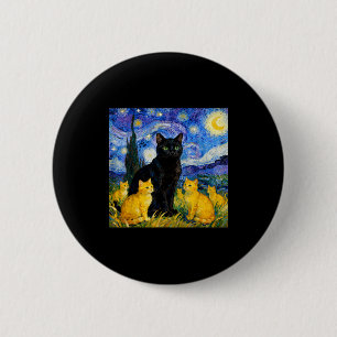 Badge Rond 5 Cm Chat de nuit étoilée artistique chat noir &amp; ch