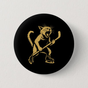 Badge Rond 5 Cm Chat de patinage en colère jouant au hockey sur gl