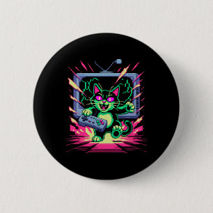 Badge Rond 5 Cm Chat de rage en pixel art pour joueur nostalgique 