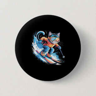 Badge Rond 5 Cm Chat de ski drôle de skieur sport d'hiver