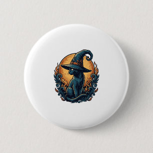 Badge Rond 5 Cm Chat de sorcière vintage Lune Halloween Art Vector
