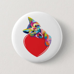 Badge Rond 5 Cm Chat de style pop art sur un cœur