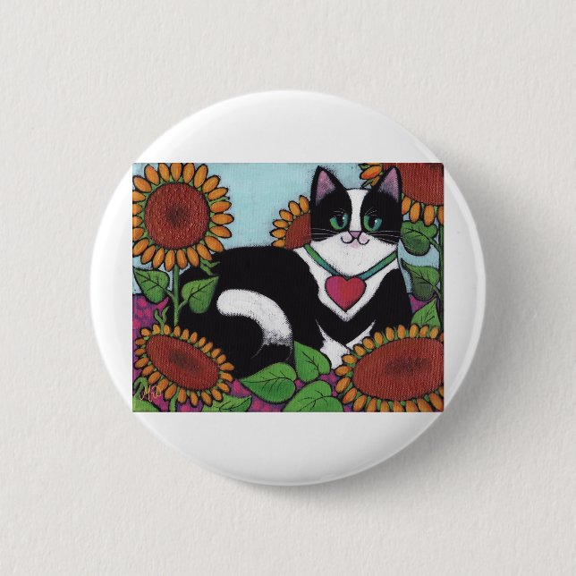 Badge Rond 5 Cm Chat de tournesol (Devant)