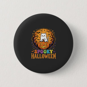 Badge Rond 5 Cm Chat d'Halloween Citrouille Lune Design Vintage