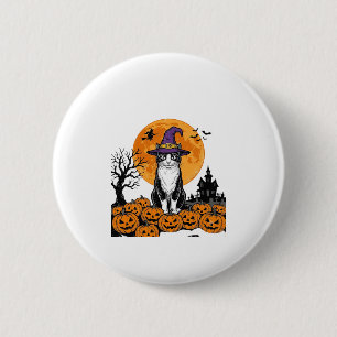 Badge Rond 5 Cm Chat d'Halloween Sorcière Citrouille Vintage Épouv