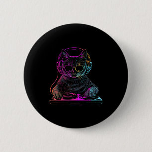Badge Rond 5 Cm Chat DJ Edm Techno House Musique Amusant Pour Amou