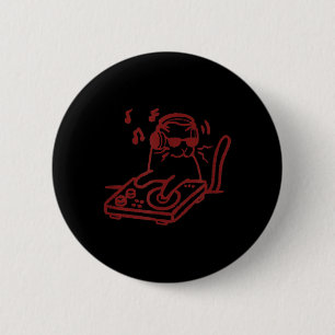 Badge Rond 5 Cm Chat DJ Tomcat avec platines et casque Y2K