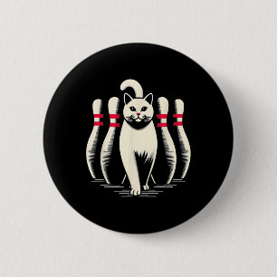 Badge Rond 5 Cm Chat drôle blanc jouant au bowling rétro vintage s