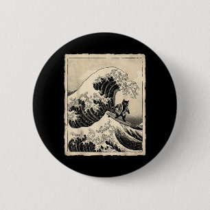 Badge Rond 5 Cm Chat Drôle de Surf Art Japonais Chaton Anime
