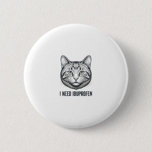 Badge Rond 5 Cm Chat drôle Ibuprofène Dessin de gravure vintage_1