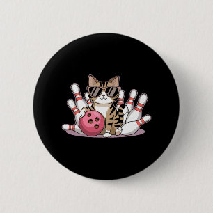 Badge Rond 5 Cm Chat drôle jouant au bowling Chat cool avec des lu