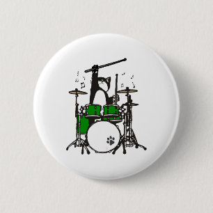 Badge Rond 5 Cm Chat Drôle Jouant de la Batterie