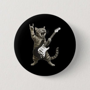 Badge Rond 5 Cm Chat Drôle Jouant Du Rock And Roll Guitare Hommes 