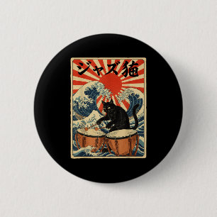 Badge Rond 5 Cm Chat Drôle Jouant du Timpani Pour un Percussionnis