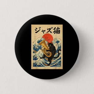 Badge Rond 5 Cm Chat Drôle Jouant du Tuba Pour Tubiste Musicien de