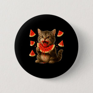 Badge Rond 5 Cm Chat drôle mangeant une tranche de pastèque Jour d