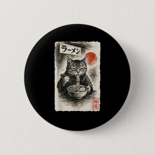 Badge Rond 5 Cm Chat drôle Manger Ramen nouilles Sumi-e Japonais K