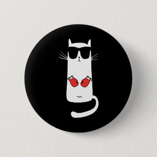 Badge Rond 5 Cm Chat Drôle Portant des Lunettes de Soleil Boxe Pou