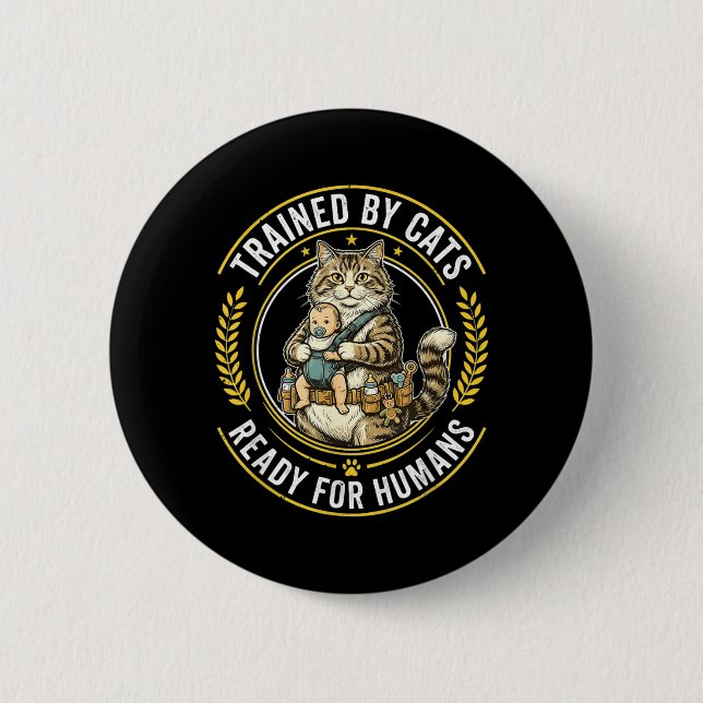 Badge Rond 5 Cm Chat Drôle Tactique Militaire Parent De Chat Bébé (Devant)