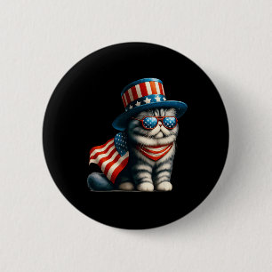 Badge Rond 5 Cm Chat du 4 juillet Drapeau américain Amateur de cha
