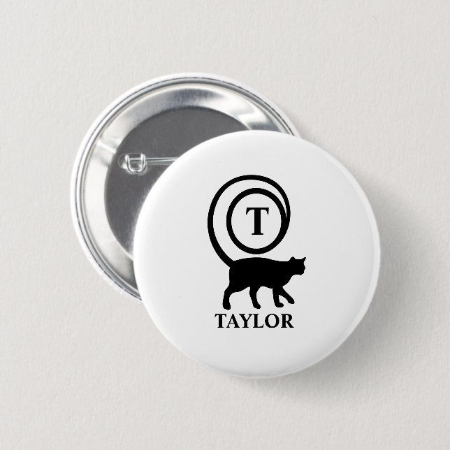 Badge Rond 5 Cm Chat élégant avec initiale de nom Monogramme Chato (Devant & derrière)