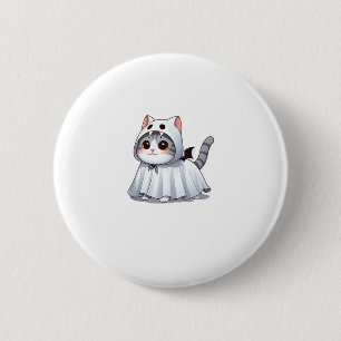 Badge Rond 5 Cm Chat en costume fantôme pour Halloween