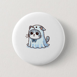Badge Rond 5 Cm Chat en costume fantôme pour Halloween