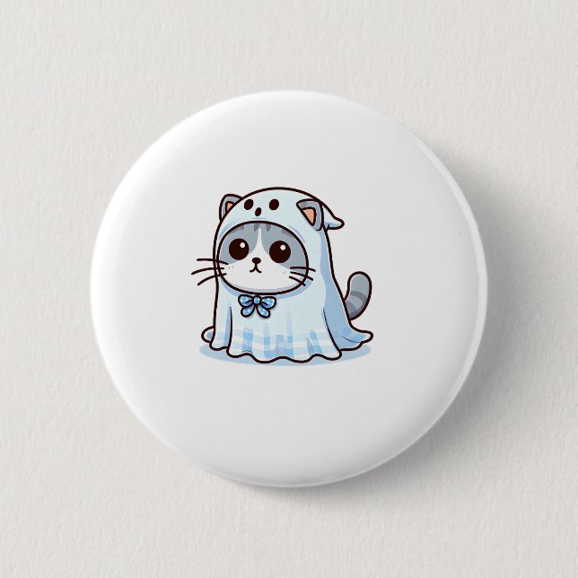 Badge Rond 5 Cm Chat en costume fantôme pour Halloween (Devant)
