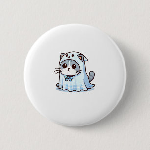 Badge Rond 5 Cm Chat en costume fantôme pour Halloween _1