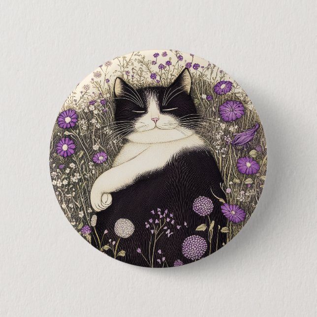 Badge Rond 5 Cm Chat en fleurs (Devant)