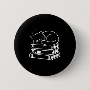 Badge Rond 5 Cm Chat endormi et livres mignon adorable cosy week-e