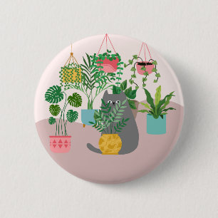 Badge Rond 5 Cm Chat entre Plantes drôle