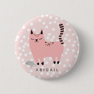 Badge Rond 5 Cm Chat et À petits pois roses mignons - Filles perso