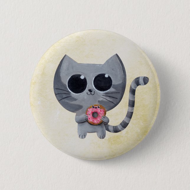 Badge Rond 5 Cm Chat et beignet gris mignons (Devant)