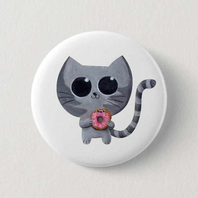 Badge Rond 5 Cm Chat et beignet gris mignons (Devant)