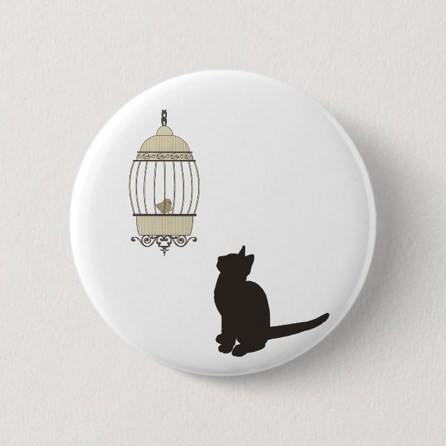Badge Rond 5 Cm Chat et cage à oiseaux (Devant)