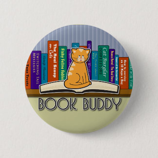 Badge Rond 5 Cm Chat et livres bouton ou Pin