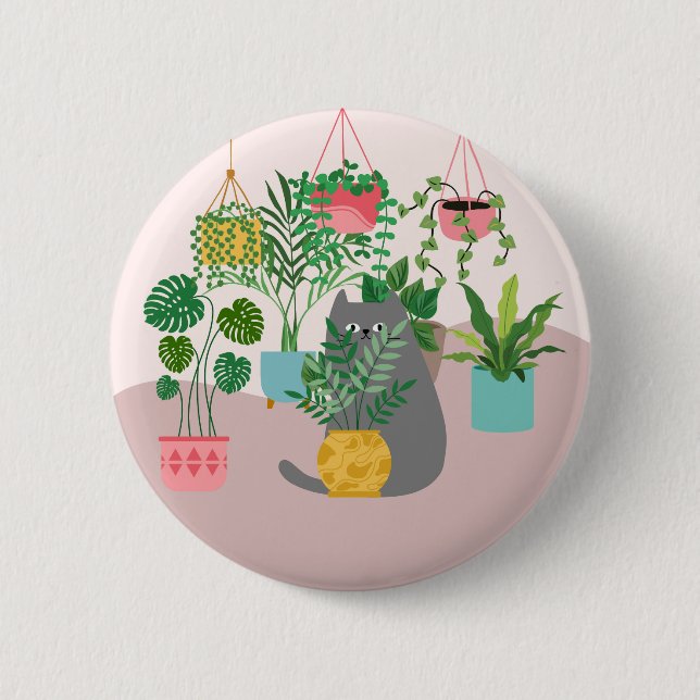 Badge Rond 5 Cm Chat et Plantes (Devant)